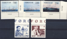 1983-Faeroer (MNH=**) 2 Serie 5 Valori Antiche Navi A Vapore,opere Del Genio Uma - Féroé (Iles)