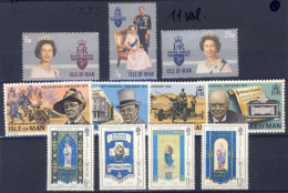 1976/7-Isola Di Man (MNH=**) 3 Serie 11 Valori Natale,giubileo,Churchill - Man (Eiland)