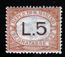 1925-San Marino (MNH=**) Segnatasse L.5 Arancio Ben Centrato - Unused Stamps