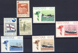 1976/7-Faeroer (MNH=**) 2 Serie 7 Valori Autonomia Postale,pescherecci - Faroe Islands