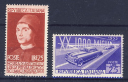 1953-Italia (MNH=**) 2 Serie 2 Valori Antonello Da Messina,mille Miglia - 1946-60: Nieuw/plakker