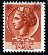 1953-Italia (MNH=**) L.80 Turrita Filigrana Ruota - 1946-60: Neufs