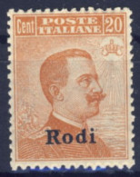 1918-Rodi (MNH=**) 20c. Effige Vittorio Emanuele,ottima Centratura Cat.Sassone E - Ägäis (Rodi)