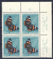 1950-Svizzera (MNH=**) Quartina 10c. Insetto Atalanta - Other & Unclassified