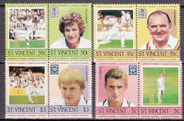 1985-St.Vincent (MNH=**) S.8v."Cricket" - St.Vincent (1979-...)
