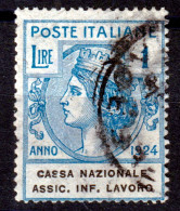 1924 PARASTATALI Cassa Nazionale Inf. Lavoro Lire 1 (Sassone 22) Usato - Gebraucht