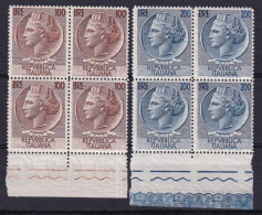 1954 (MNH=**) Siracusana Alti Valori Filigrana Ruota Serie Completa Blocchi Di Q - 1946-60: Nieuw/plakker