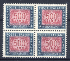 1979-Italia (MNH=**) Segnatasse L.500 In Quartina Con Filigrana Stelle Centrato - 1946-60: Mint/hinged