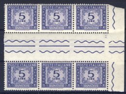1955-Italia (MNH=**) Intera Striscia Segnatasse L.5 Filigrana Stelle Violetto Co - 1946-60: Nieuw/plakker