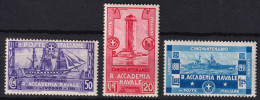 1931-Italia (MNH=**) Serie 3 Valori Accademia Navale Di Livorno (300/2) - Neufs