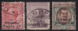 1923-Corfù (O=used) Serie Tre Valori Soprastampati Con Nuovo Valore In Moneta Gr - Corfou