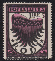 1934-Rodi (MLH=*) L.5 Ala Stilizzata I° Tiratura - Egée (Rodi)