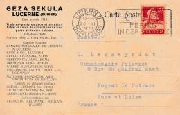Flamme FERIEN INDER SCHWEZ, Tad LUZERN BRIEEVERSAND Du 20VI 1927. Carte Postale Privée - Cartas & Documentos