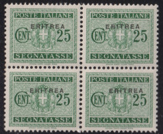 1934-Eritrea (MNH=**) Segnatasse Quartina 25c. Ben Centrata - Eritrea