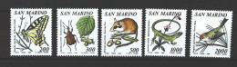 1990-San Marino (MNH=**) Serie 5 Valori Animali Vari (farfalla Insetto Marsupial - Unused Stamps
