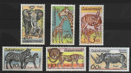 1976-Cecoslovacchia (MNH=**) Serie 6 Valori Elefante Zebra Leopardo Antilope Gir - Altri & Non Classificati