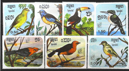 1985-Cambogia (MNH=**) Serie 7 Valori Uccelli - Cambodge