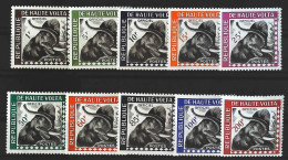 1965-Alto Volta (MNH=**) Segnatasse Serie 10 Valori Elefante - Upper Volta (1958-1984)