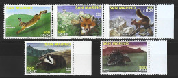 1999-San Marino(MNH=**) Serie 5 Valori Lepre Scoiattolo Tasso Volpe Istrice - Unused Stamps