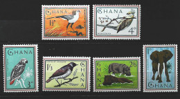 1965-Ghana (MNH=**) 6 Valori Uccelli Ippopotami Elefante - Ghana (1957-...)