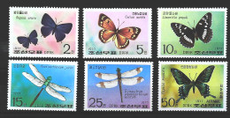 1978-Corea Del Nord (MNH=**) Serie 6 Valori Farfalle,libellule - Corée Du Nord