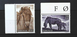 1993-Faeroer (MNH=**) Serie 2 Valori Cavalli - Färöer Inseln