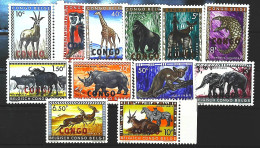 1960-Congo (MNH=**) Serie 12 Valori Antilope Giraffa Gorilla Bufalo Leopardo Ele - Nuevas/fijasellos