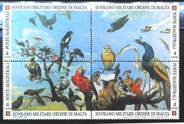1999-S.M.O.M. (MNH=**) Blocco 4 Valori Uccelli Pappagalli Barbagianni Pavone - Sovrano Militare Ordine Di Malta