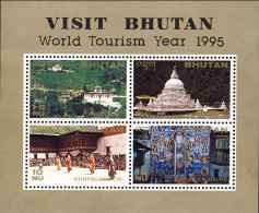 1995-Bhutan (MNH=**) Foglietto S.4v."Anno Del Turismo Internazionale" - Bhutan