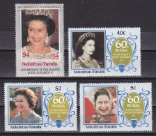 1986-Funafuti Tuvalu (MNH=**) S.4v."60° Compleanno Della Regina Elisabetta II" - Tuvalu