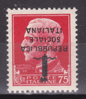 1944-Italia (MNH=**) RSI Esemplare Da 75c. Con Soprastampa Fascio Capovolta - Mint/hinged