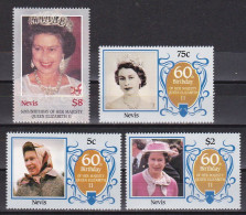 1986-Nevis (MNH=**) S.4v."60° Compleanno Della Regina Elisabetta II" - Tuvalu (fr. Elliceinseln)