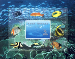 1998-Cina (MNH=**) Foglietto 8 Valori "Seafloor World Coral Reef Ornamental Fish - Covers & Documents