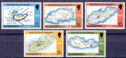 1989-Alderney (MNH=**) S.5v."Carte Geografiche Dell'isola Attraverso I Secoli" - Alderney