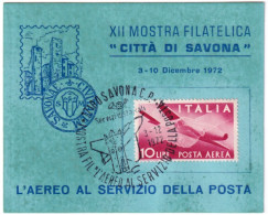 1972-cartoncino XII Mostra Filatelica Città Di Savona Affrancato P.A. L.10 Cache - 1971-80: Storia Postale