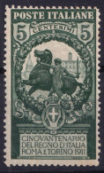 1911- 50^ UNITA' D'ITALIA C.5 Nuovo Traccia Linguella - Ungebraucht