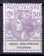 1924 (MNH=**) PARASTATALI Assoc Biblioteche Bologna C.50 (Sassone 4) Nuovo Gomma - Afgestempeld