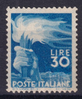 1945 (MNH=**) Democratica Lire 30 Nuovo (centratura Ottima!) Gomma Originale Ed  - 1946-60: Nuevos