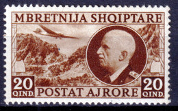 1939 (MNH=**) ALBANIA Occupazione Italiana PA Lire 20 Nuovo Gomma Originale Ed I - Albanië