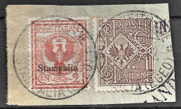 1912 POSTE ITALIANE/STAMPALIA (Egeo) C.2 Su Frammento, Affrancato Regno C.1 + St - Ägäis (Stampalia)