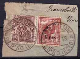 1918 (F=on Piece) POSTE ITALIANE/LIPSO (Egeo) C.2 (27.2) Su Frammento Affrancato - Ägäis (Lipso)