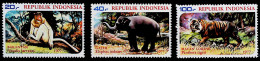 1977-Indonesia (MNH=**) Serie 3 Valori Elefante Tigre Scimmia - Indonesia