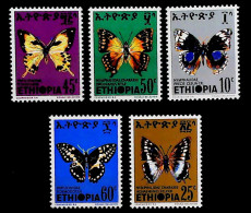 1975-Etiopia (MNH=**) Serie 5 Valori Farfalle - Etiopía