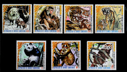 1976-Guinea Equatoriale (MNH=**) Serie 7 Valori Scimmia Panda Pantera - Equatoriaal Guinea