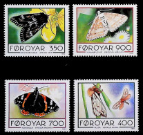 1993-Faeroer (MNH=**) Serie 4 Valori Farfalle - Färöer Inseln