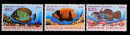 1974-Indonesia (MNH=**) Serie 3 Valori Pesci - Indonésie