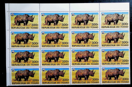 2012-Ciad (MNH=**) Blocco Di 16 Esemplari Del 300 Franchi Rinoceronte WWF - Tchad (1960-...)