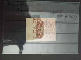 1901-Italia (MNH=**) Quartina 2c.rosso - Mint/hinged