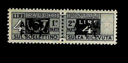 1947-Trieste AMG-FTT (MNH=**) Pacchi L.4 Con Forte Decalco Della Soprastampa - Neufs