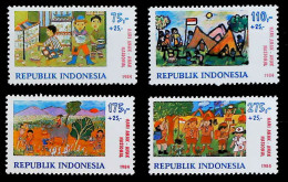 1984-Indonesia (MNH=**) Serie 4 Valori Disegni Infantili - Indonesië